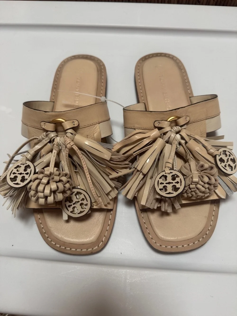 Tory Burch Miller Tassel Slide Sandals in New Cream size 8 1/2